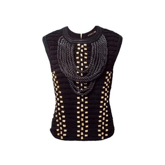 Balmain x H&M Black Gold Rope Embellished Braided Top Size 4 Stunning - Picture 1 of 11
